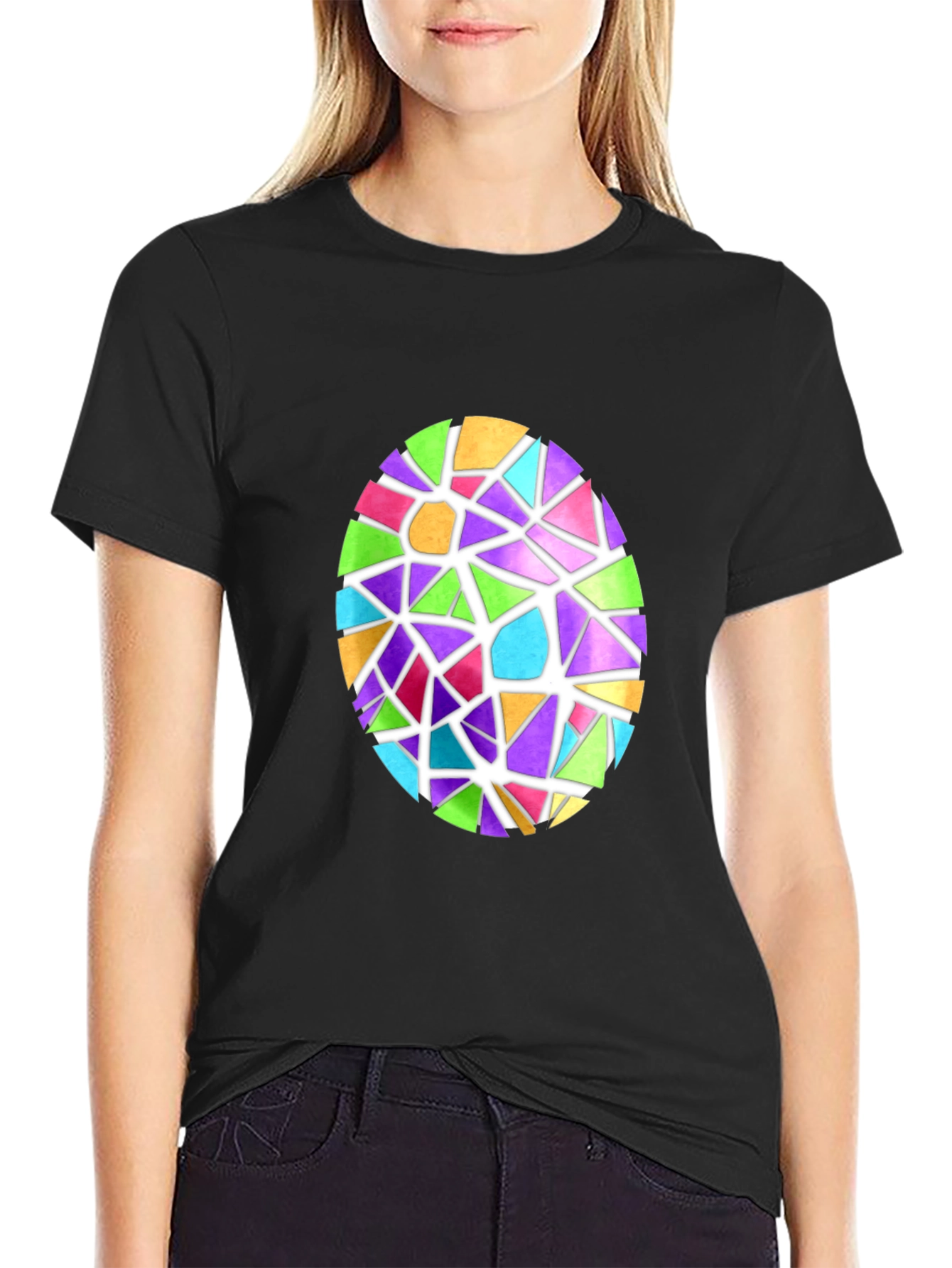 Colorful Mosaic Easter Egg Black T-Shirt