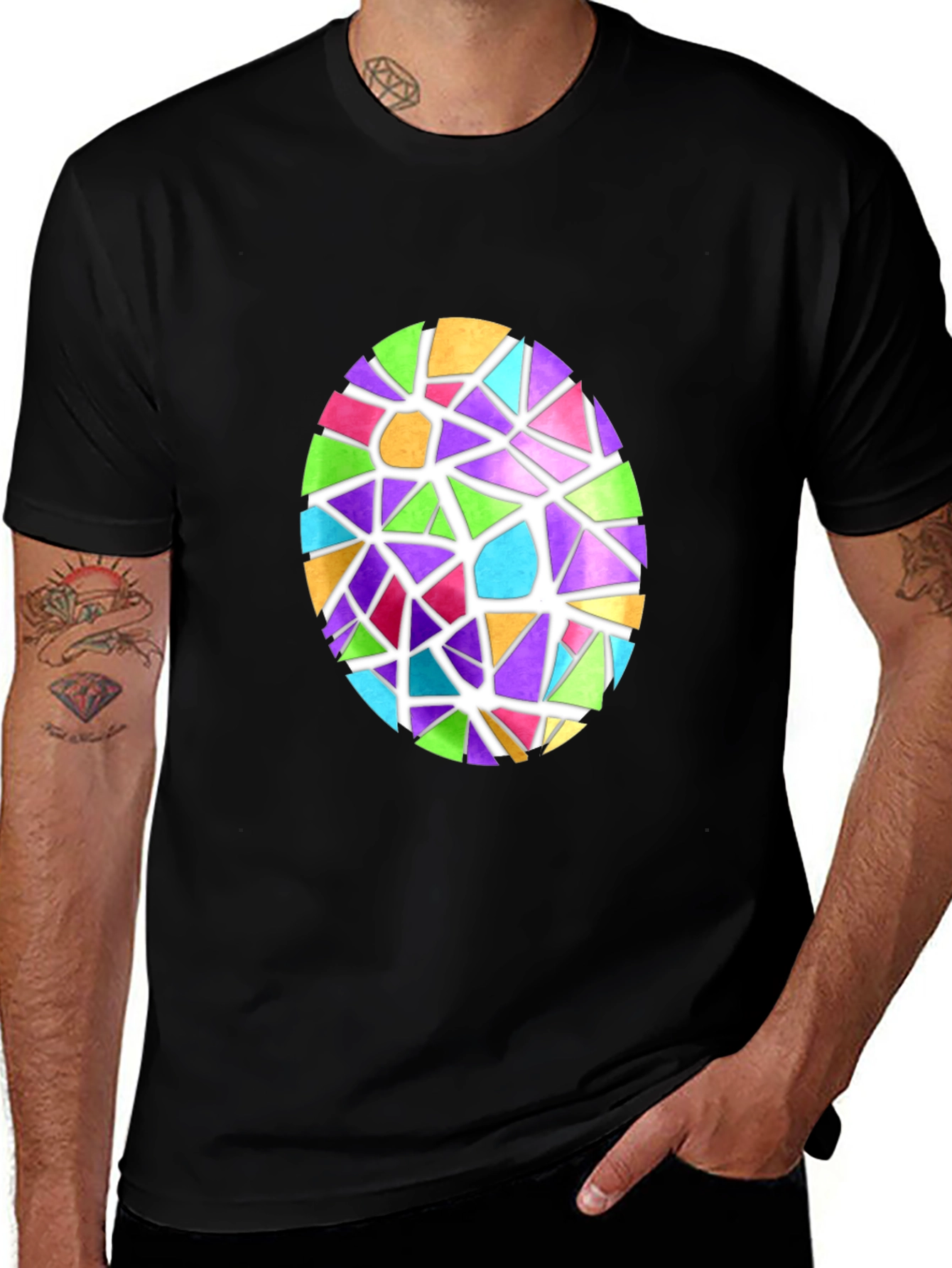 Colorful Mosaic Easter Egg Black T-Shirt