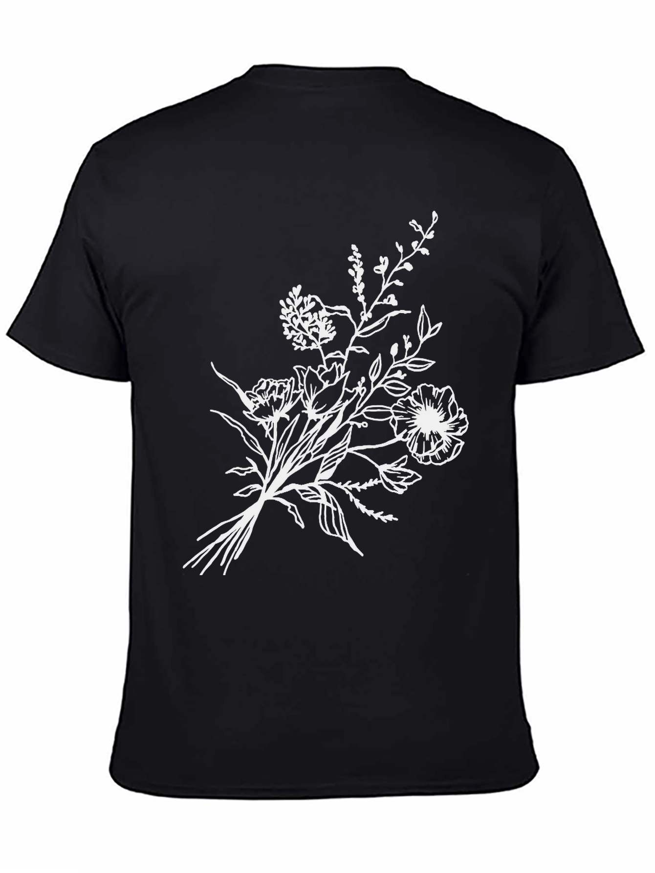 Black Floral T-Shirt - Stylish Botanical Design