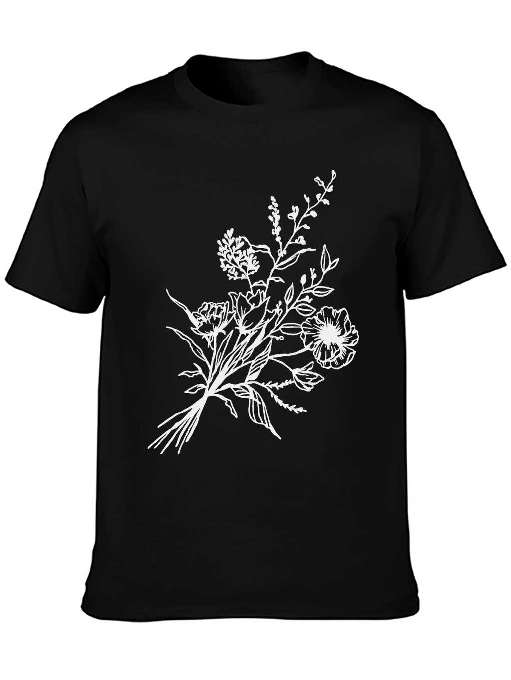 Black Floral T-Shirt - Stylish Botanical Design