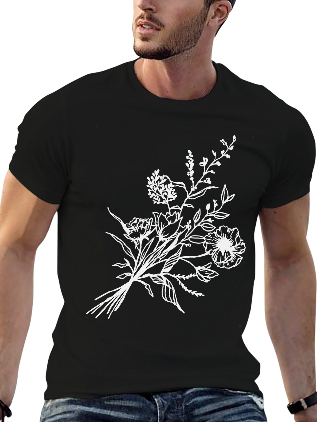 Black Floral T-Shirt - Stylish Botanical Design
