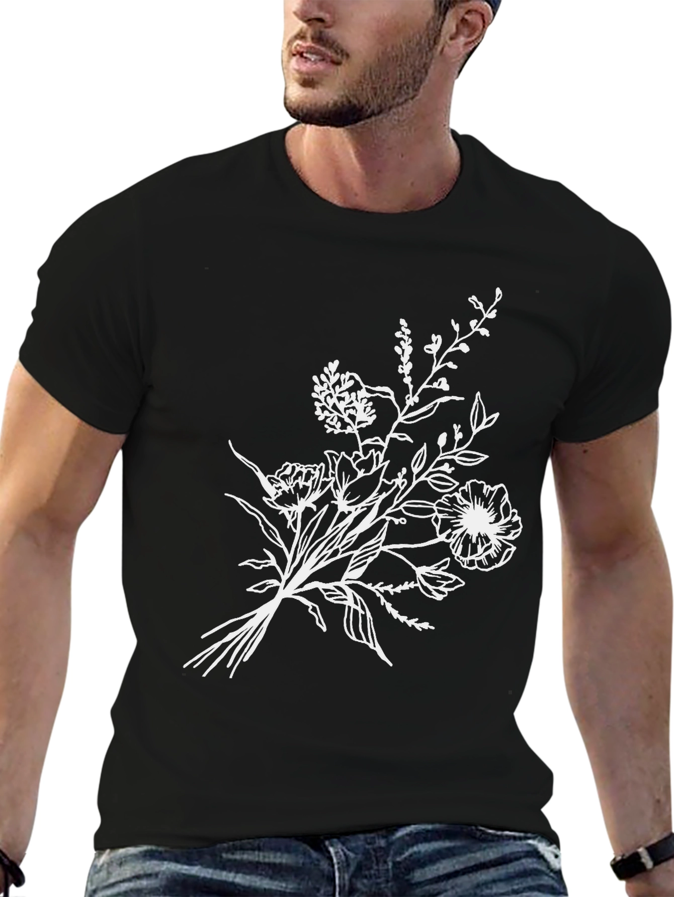 Black Floral T-Shirt - Stylish Botanical Design