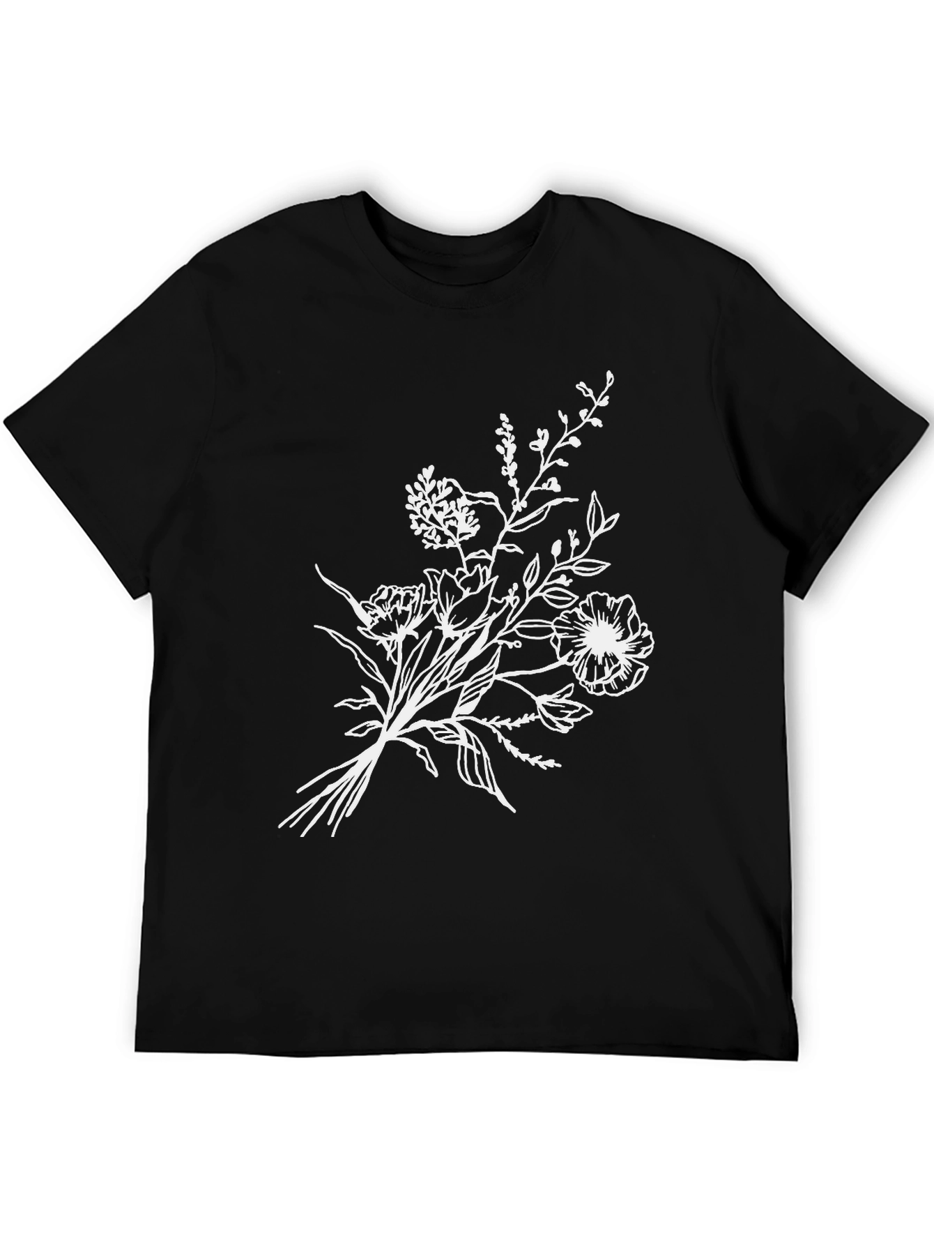 Black Floral T-Shirt - Stylish Botanical Design