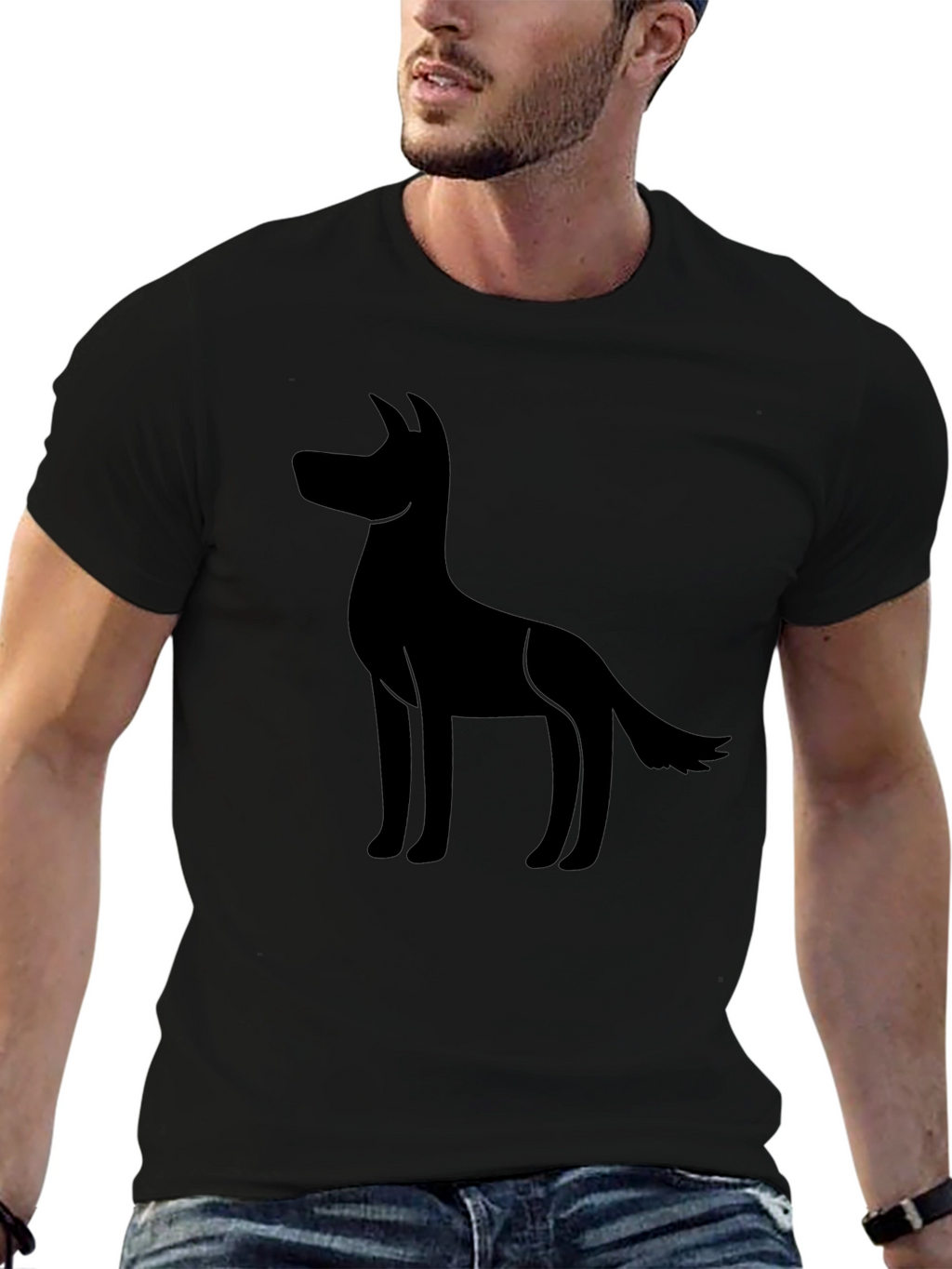 Mens Black T-shirt with Dog Silhouette Graphic Tee
