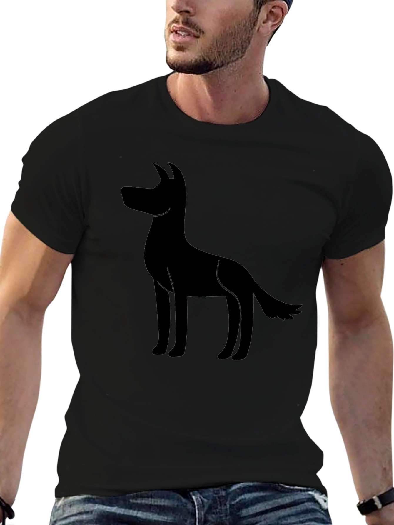 Mens Black T-shirt with Dog Silhouette Graphic Tee
