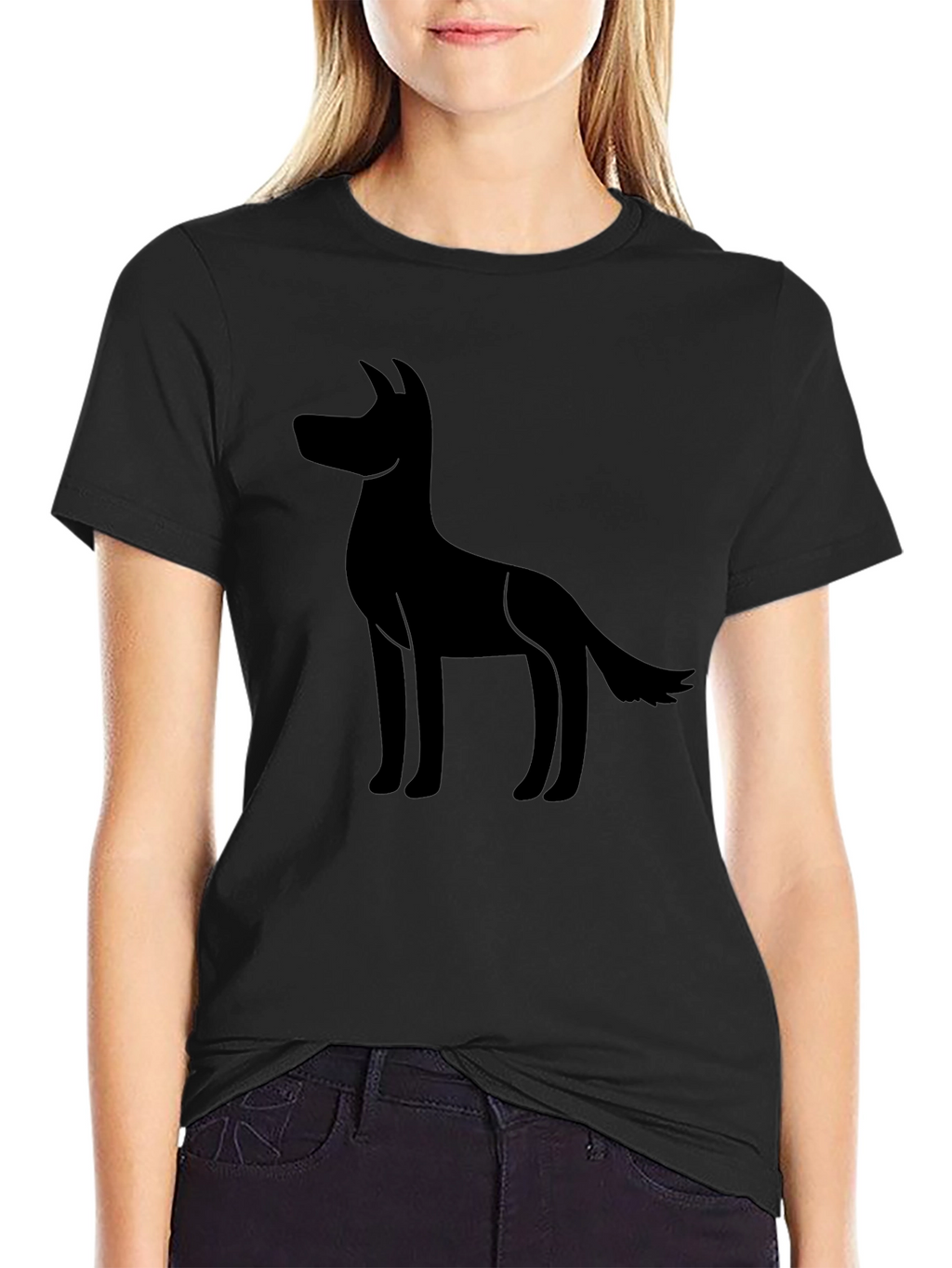 Mens Black T-shirt with Dog Silhouette Graphic Tee