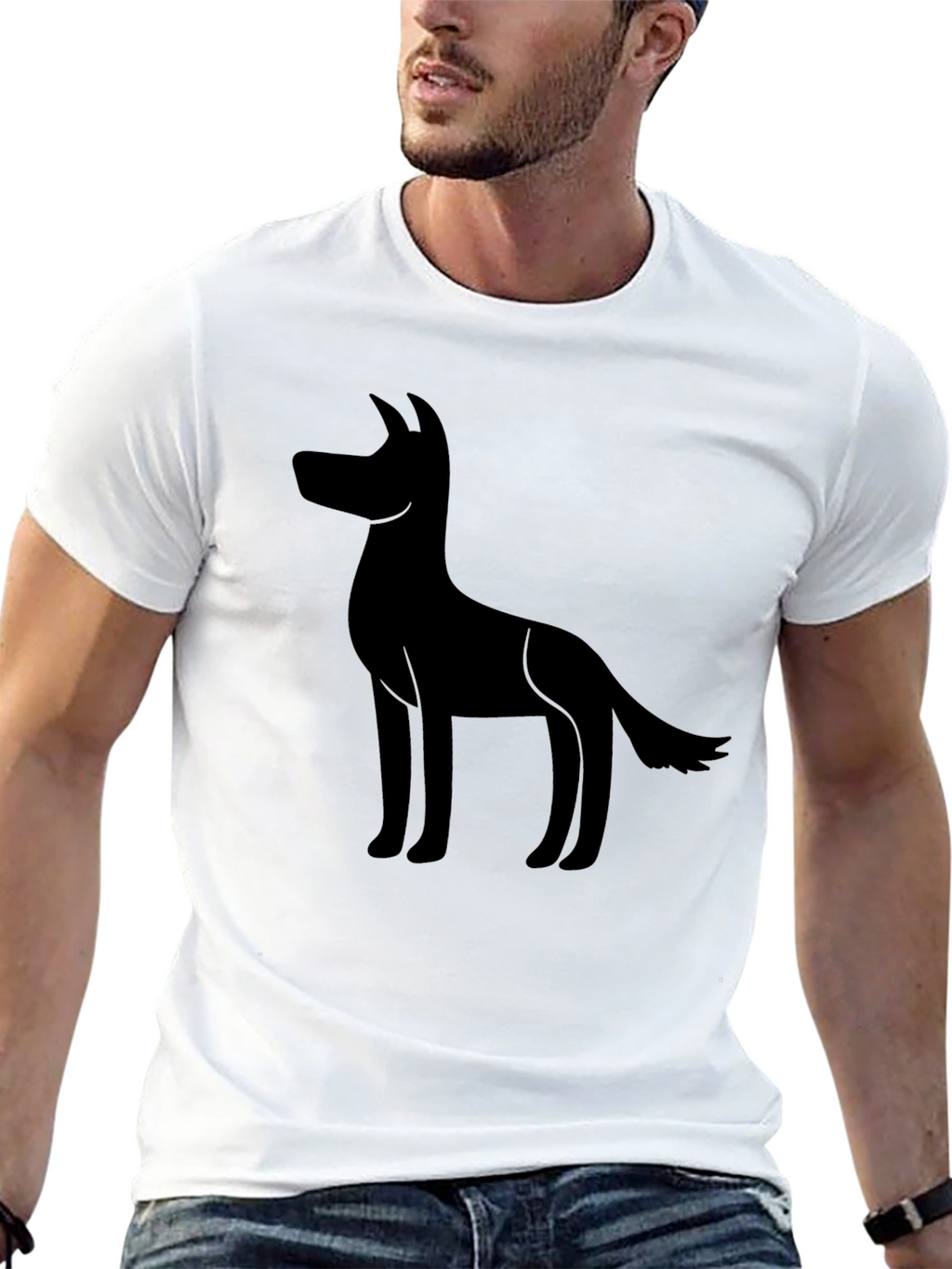 Mens Black T-shirt with Dog Silhouette Graphic Tee