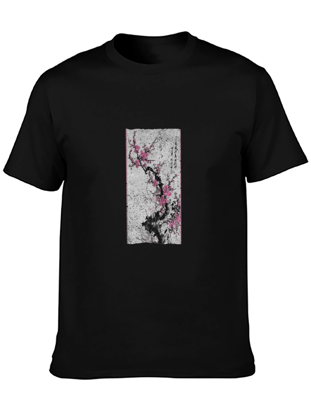 Black T-Shirt with Asian Floral Art