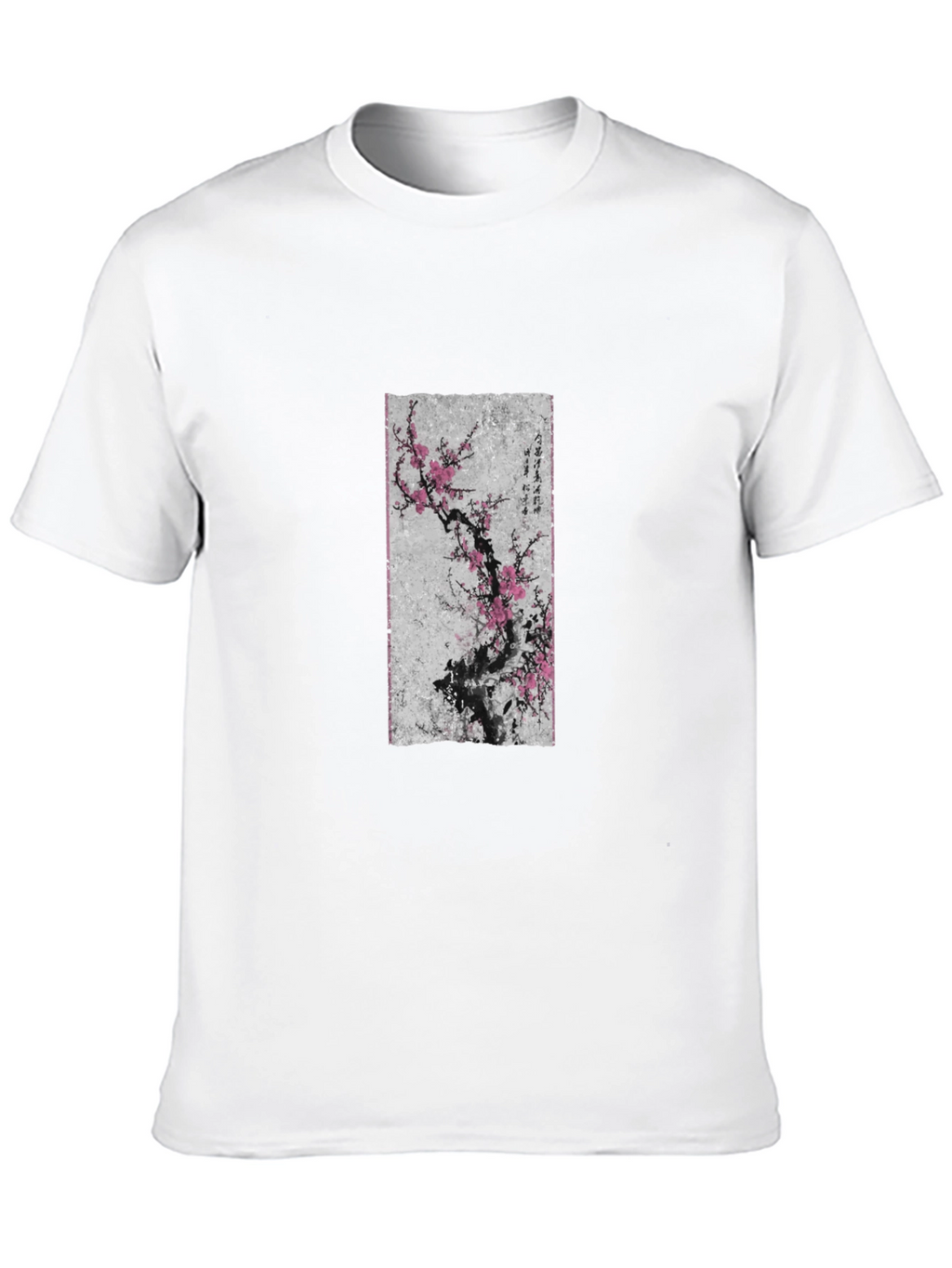 Black T-Shirt with Asian Floral Art