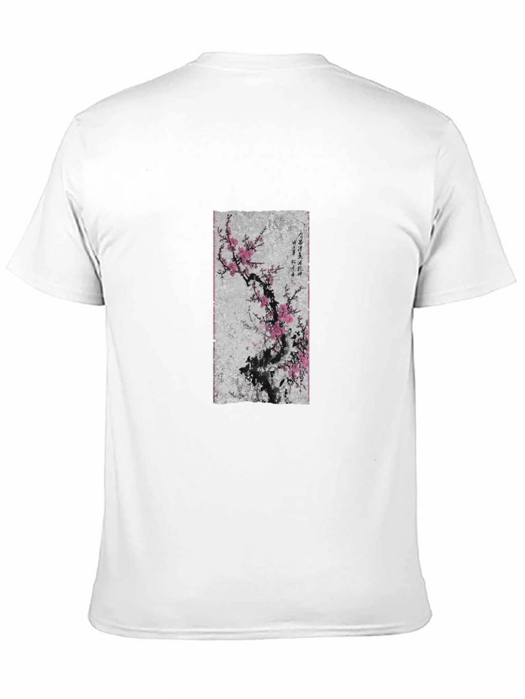 Black T-Shirt with Asian Floral Art