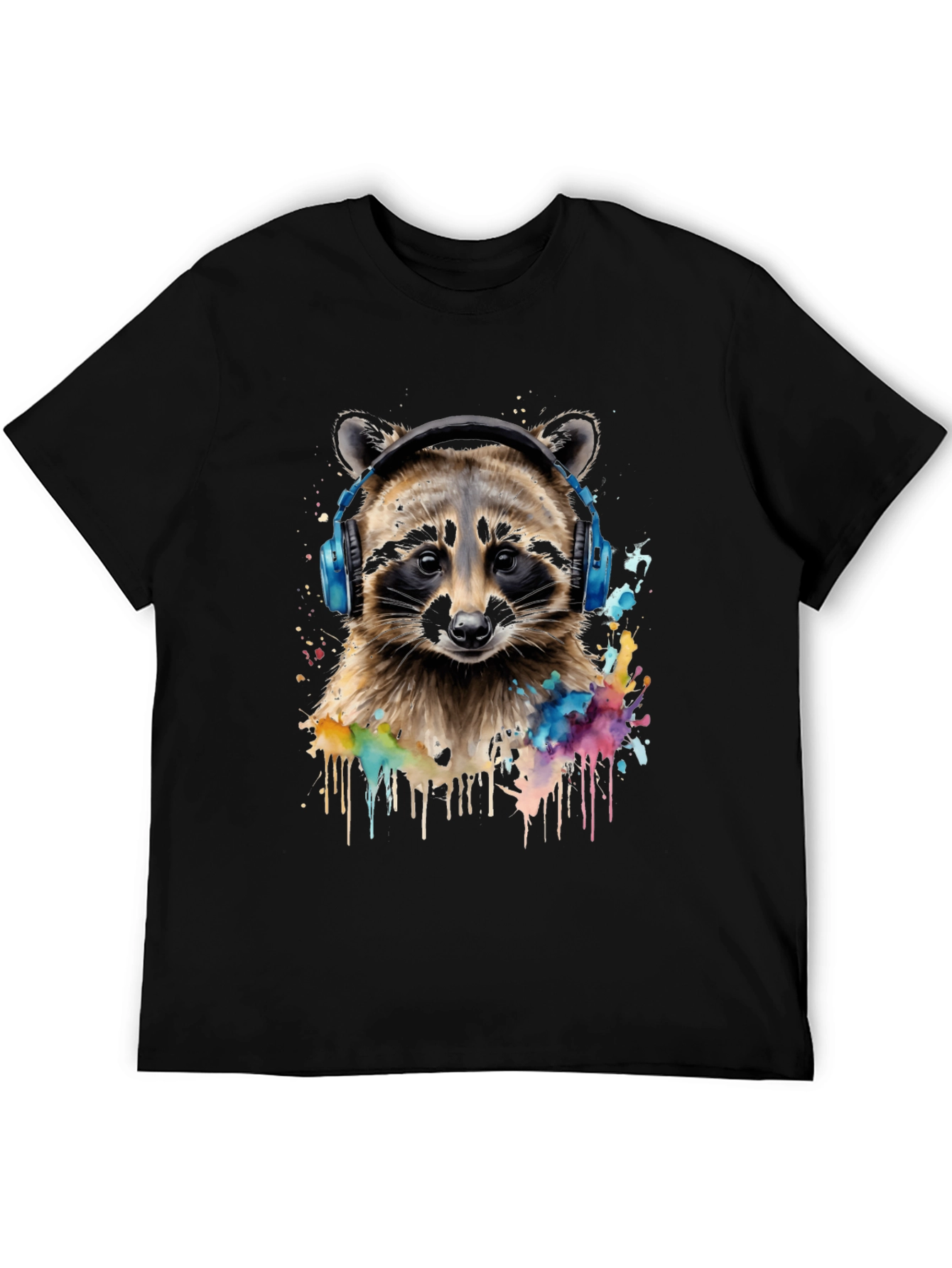 Raccoon Headphone Graphic Black T-Shirt