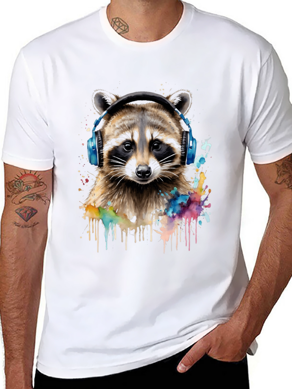 Raccoon Headphone Graphic Black T-Shirt