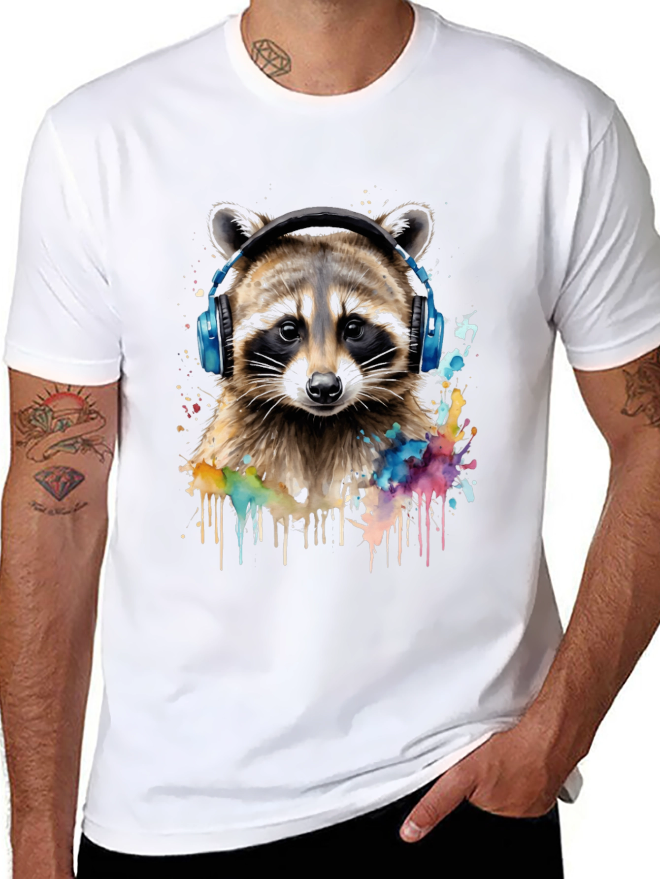 Raccoon Headphone Graphic Black T-Shirt