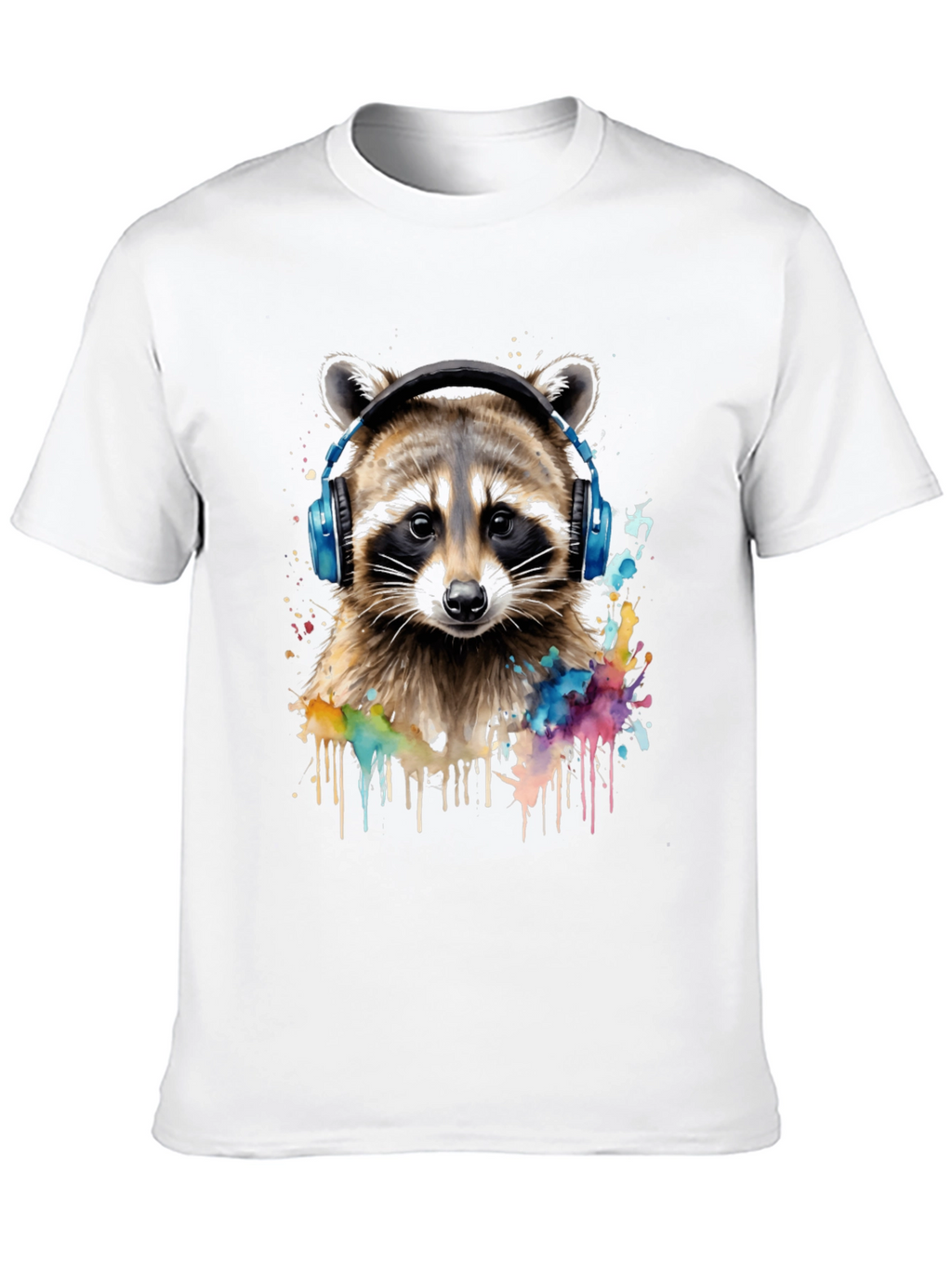 Raccoon Headphone Graphic Black T-Shirt