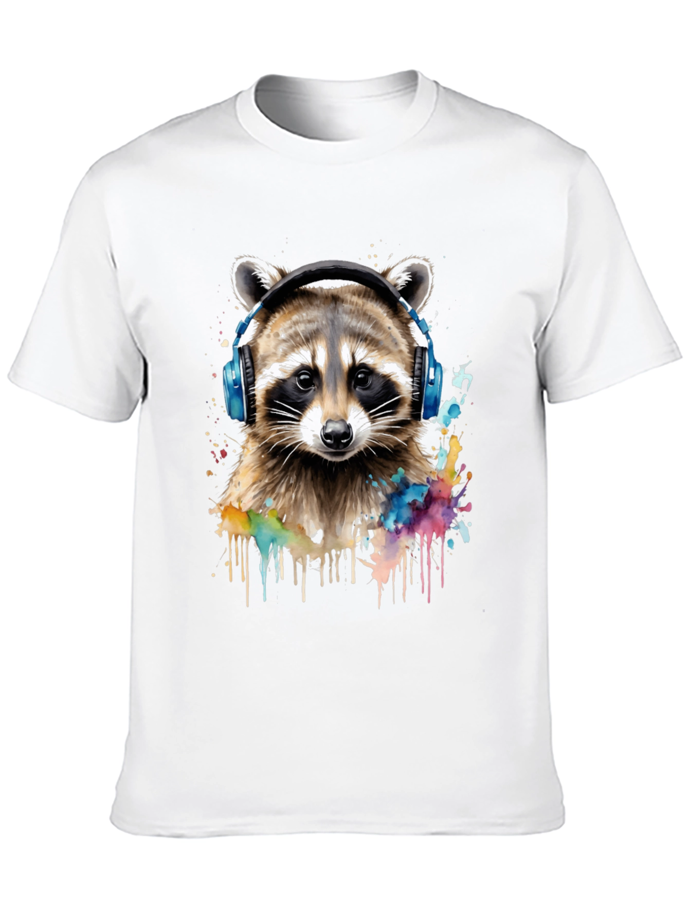 Raccoon Headphone Graphic Black T-Shirt