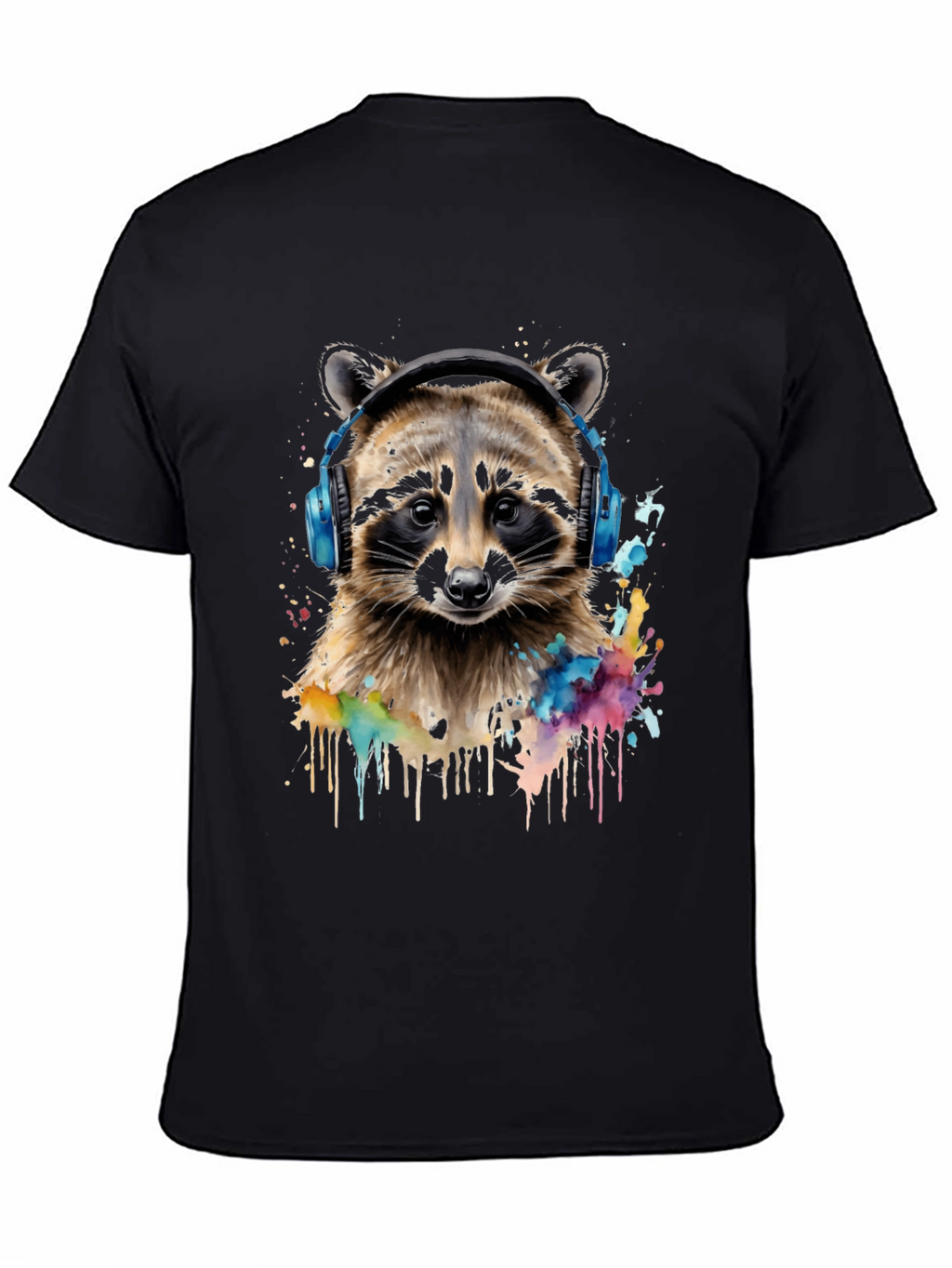 Raccoon Headphone Graphic Black T-Shirt