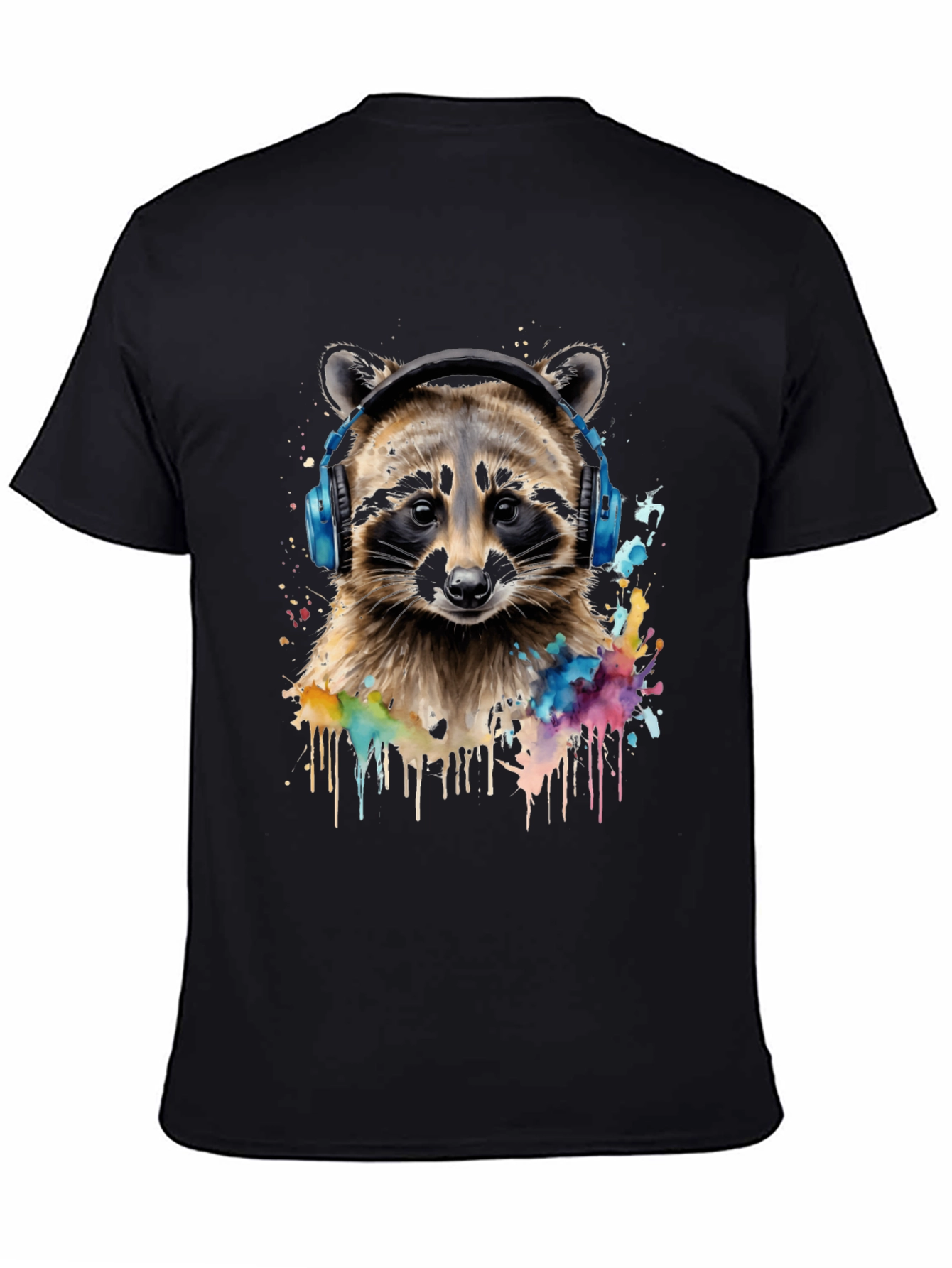 Raccoon Headphone Graphic Black T-Shirt
