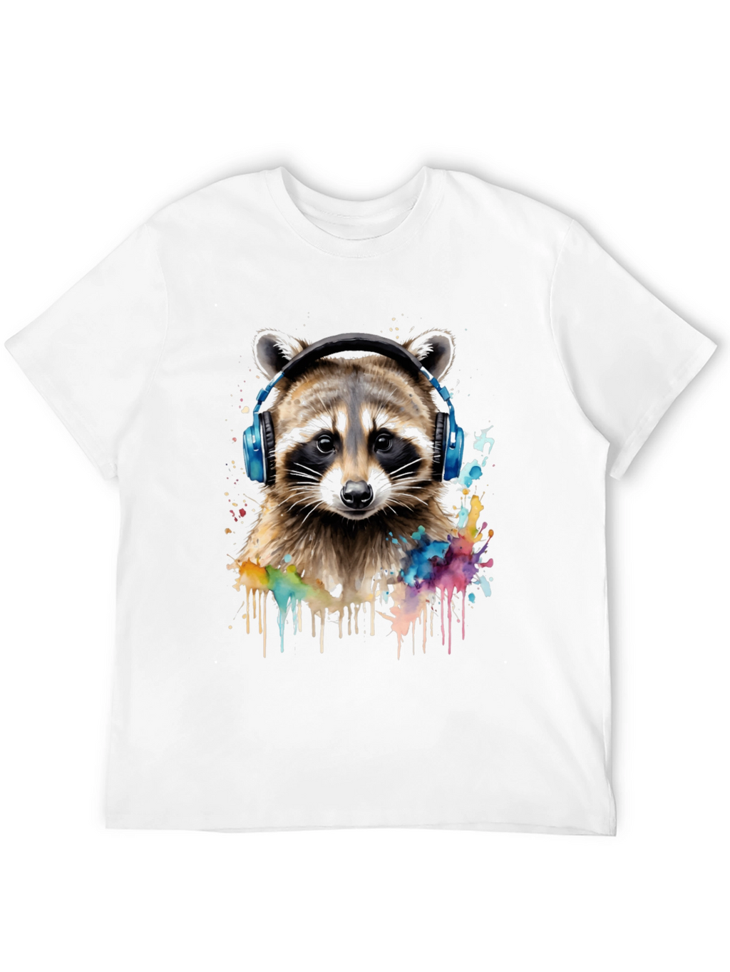 Raccoon Headphone Graphic Black T-Shirt