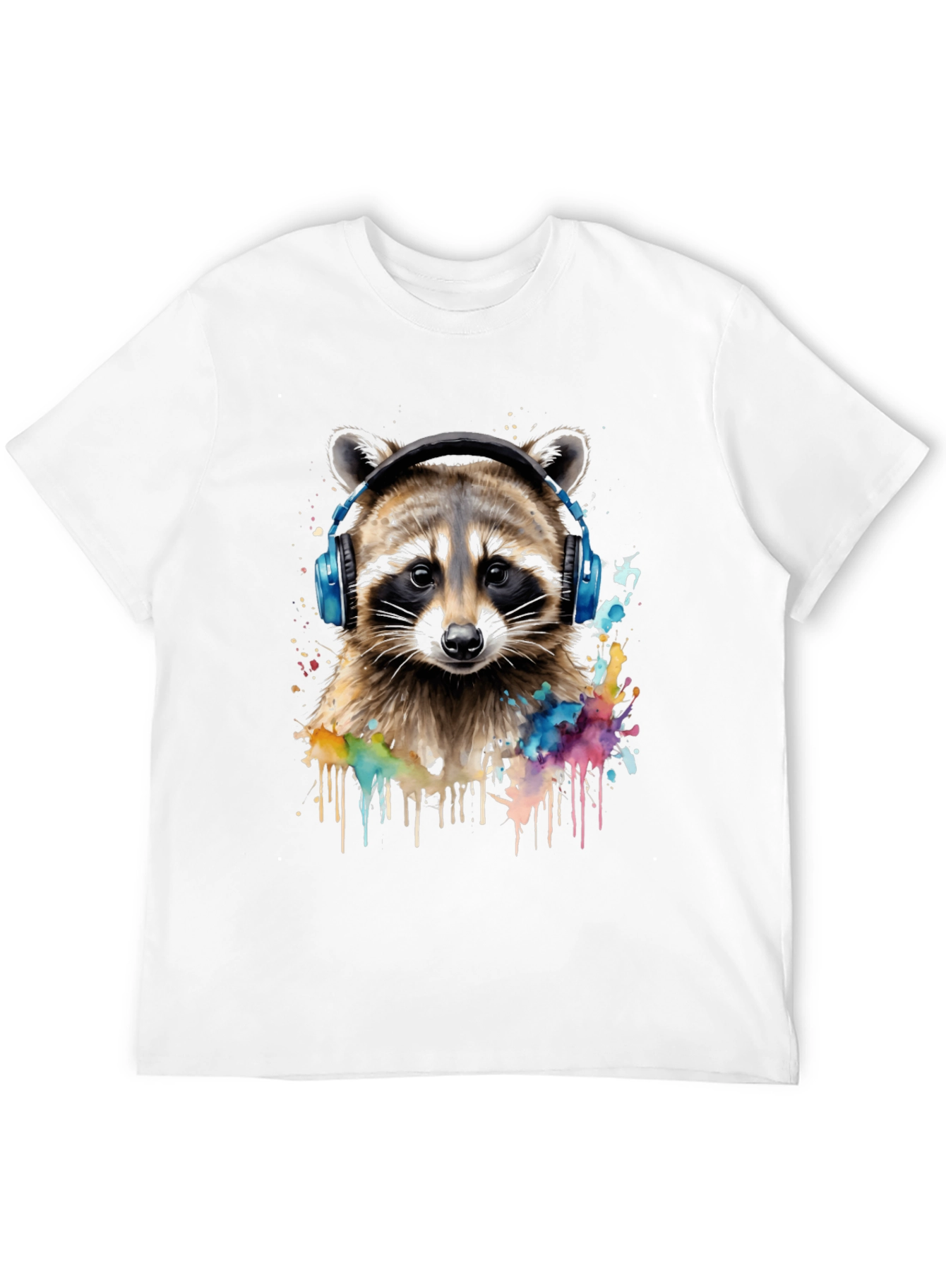 Raccoon Headphone Graphic Black T-Shirt