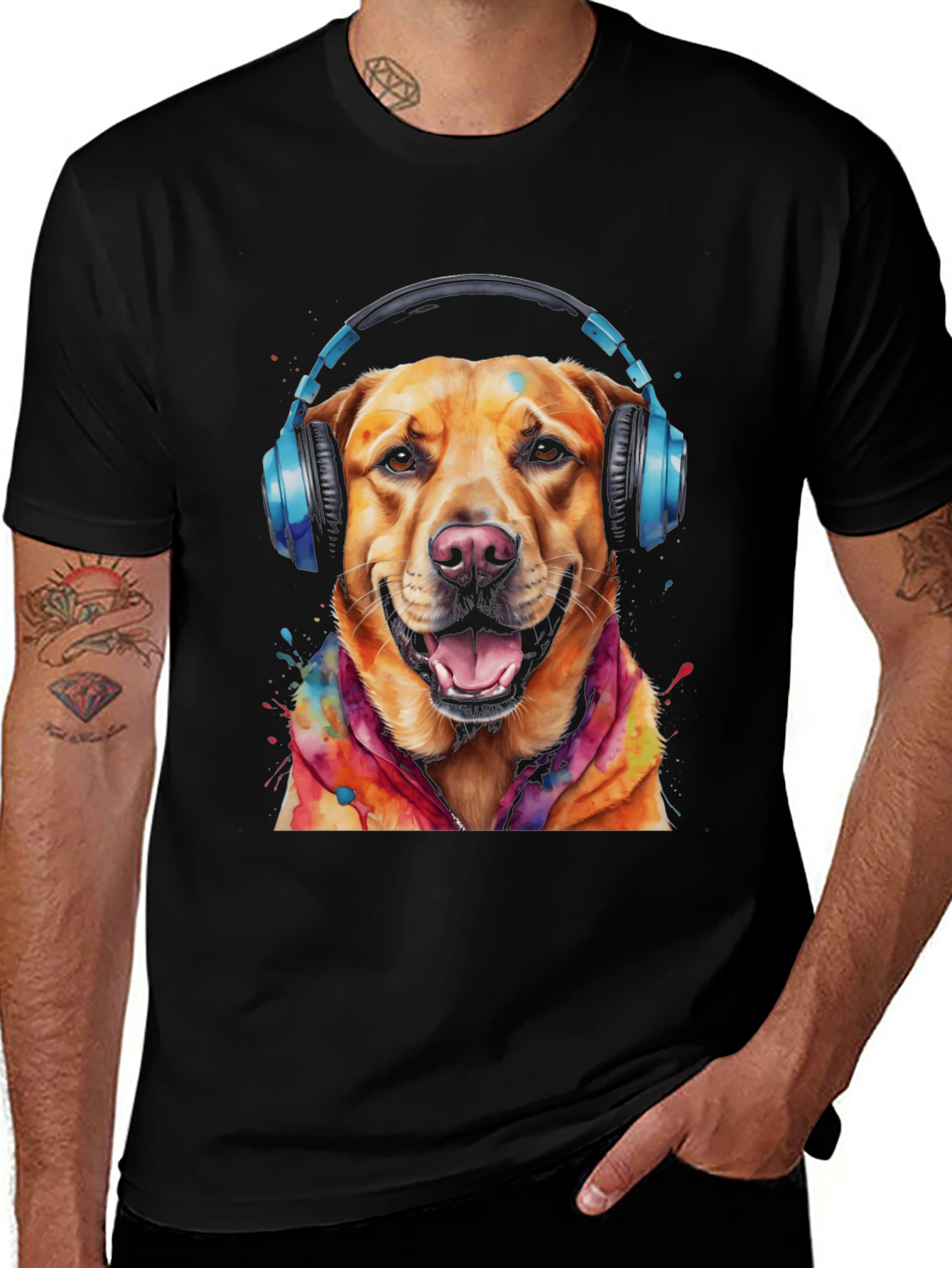 Dog with Headphones Graphic Tee