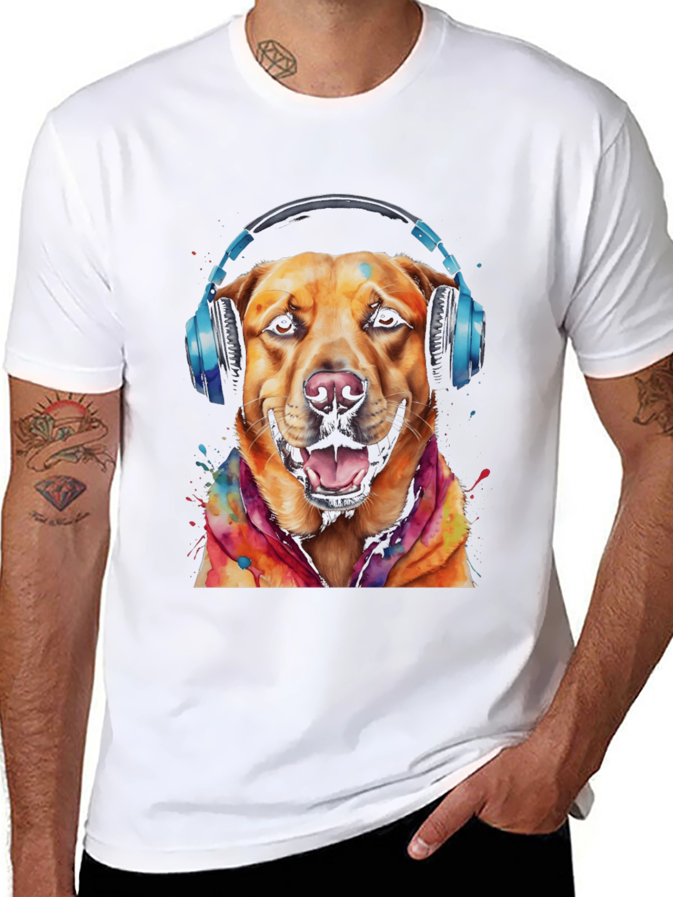 Dog with Headphones Graphic Tee