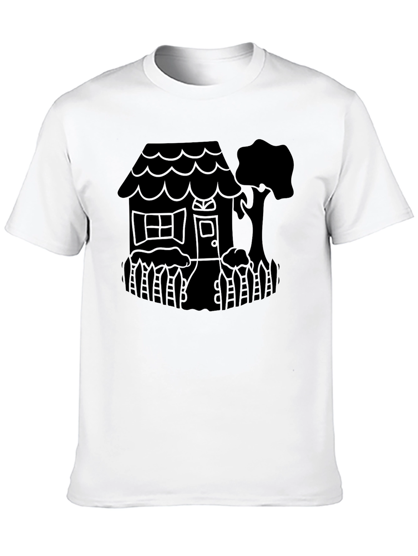 Quirky House Tree Graphic Black T-Shirt