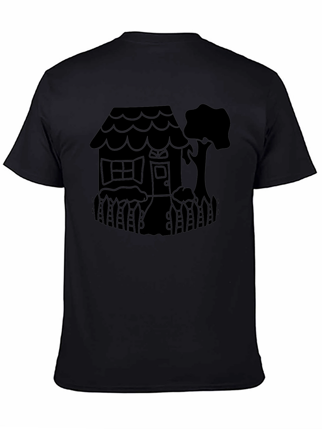 Quirky House Tree Graphic Black T-Shirt