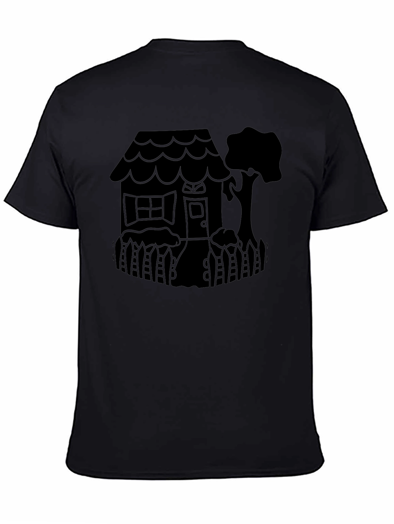Quirky House Tree Graphic Black T-Shirt