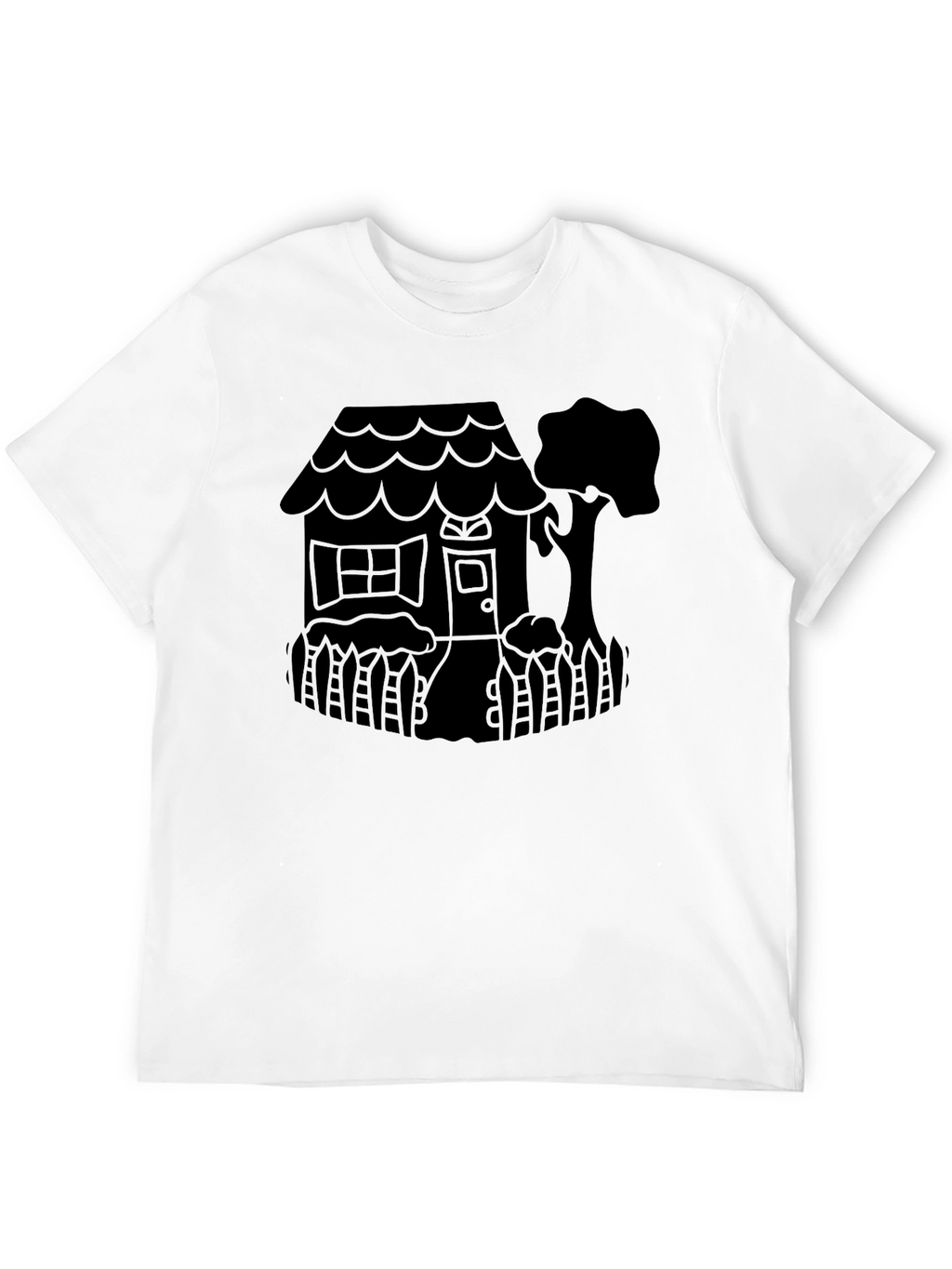 Quirky House Tree Graphic Black T-Shirt