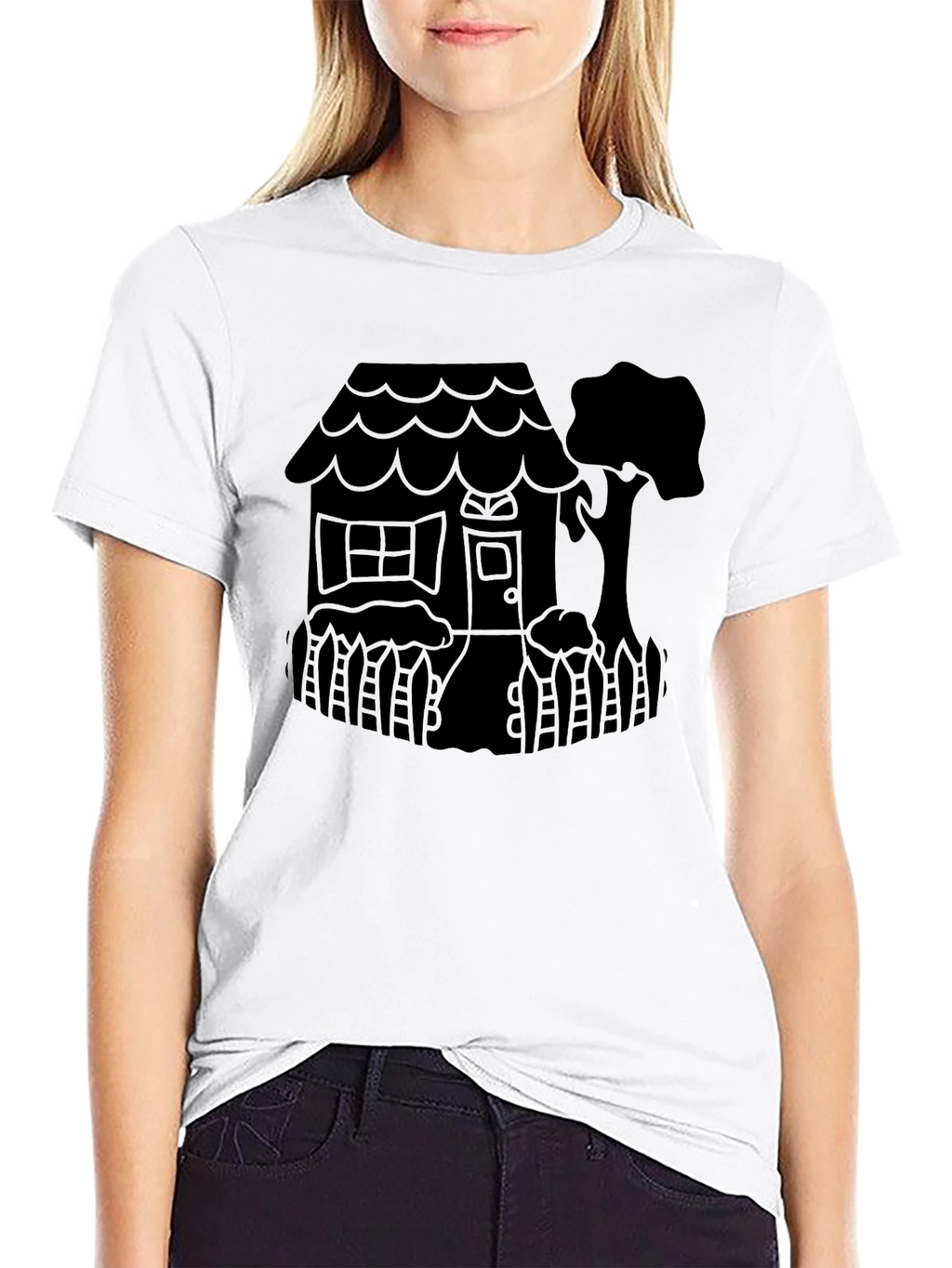 Quirky House Tree Graphic Black T-Shirt