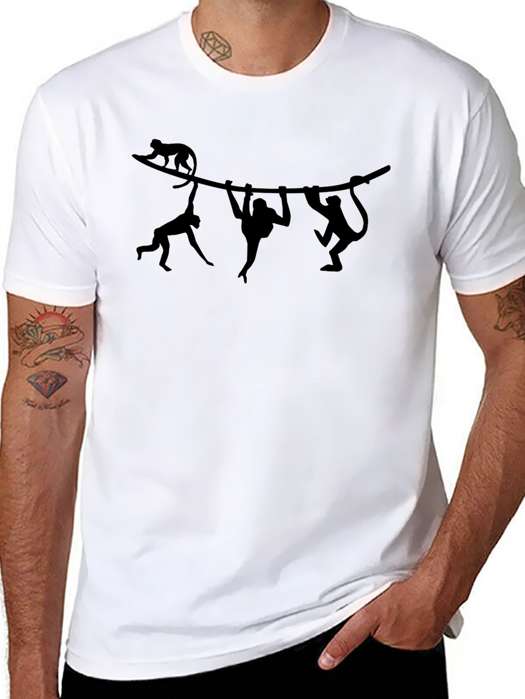 Monkey Silhouette Graphic Print Black T-Shirt