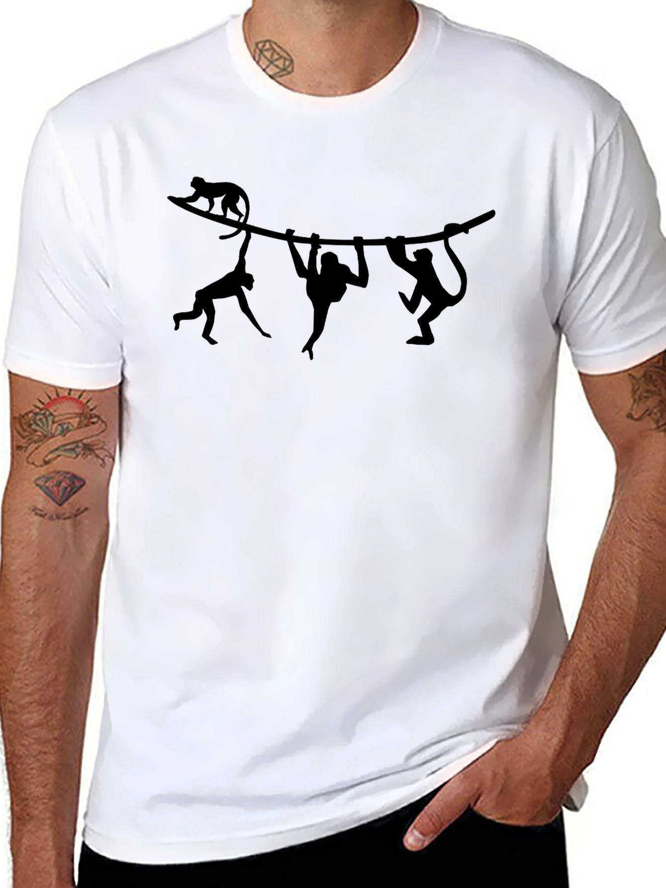 Monkey Silhouette Graphic Print Black T-Shirt