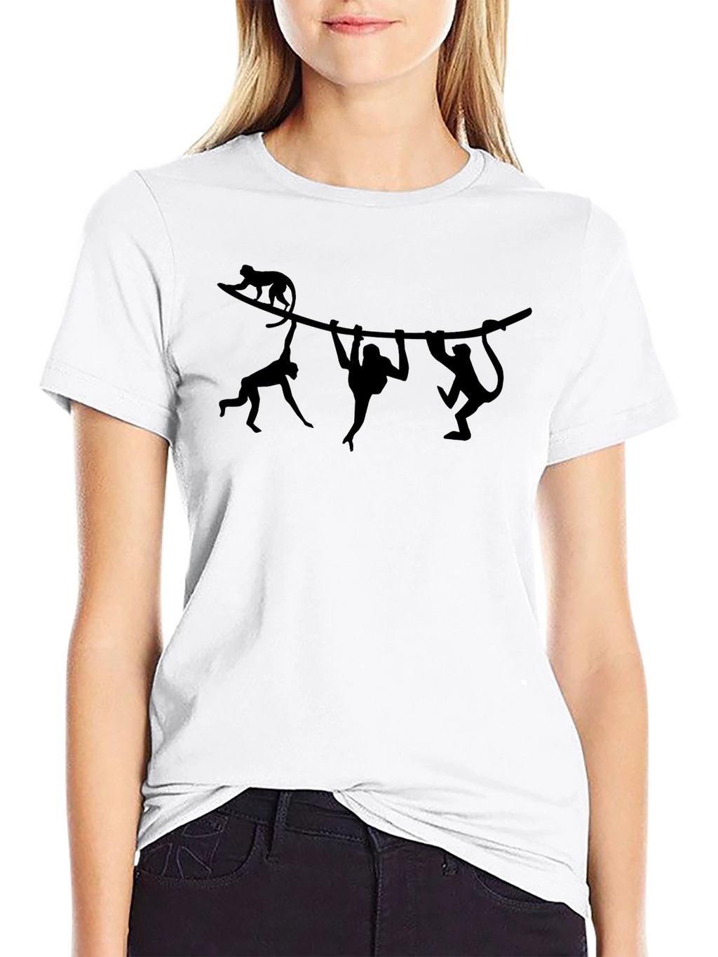 Monkey Silhouette Graphic Print Black T-Shirt