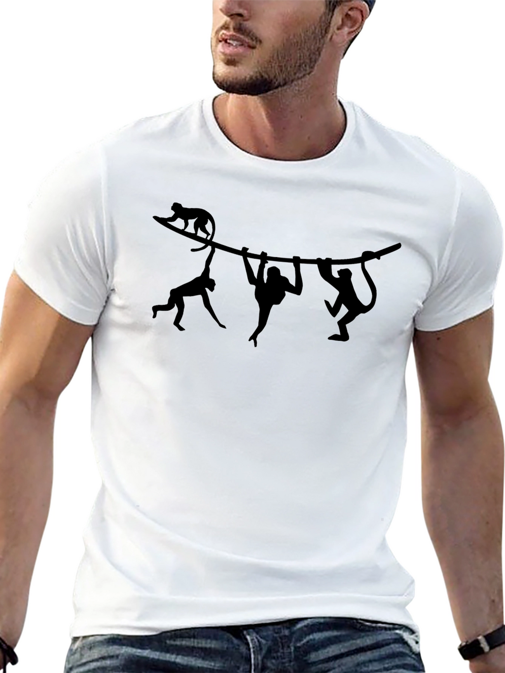 Monkey Silhouette Graphic Print Black T-Shirt