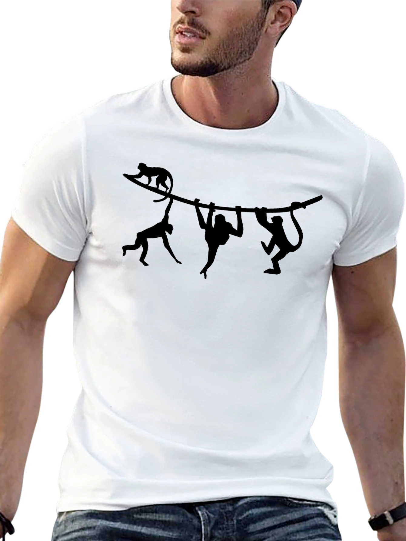 Monkey Silhouette Graphic Print Black T-Shirt