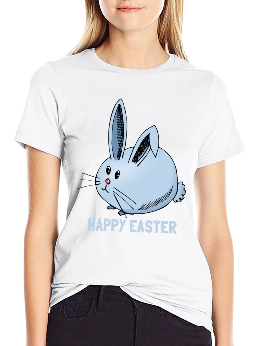 Happy Easter Bunny T-Shirt Black Cotton