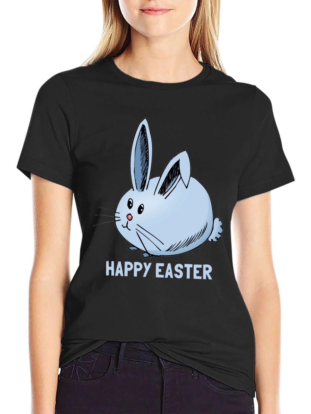 Happy Easter Bunny T-Shirt Black Cotton