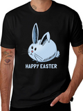 Happy Easter Bunny T-Shirt Black Cotton