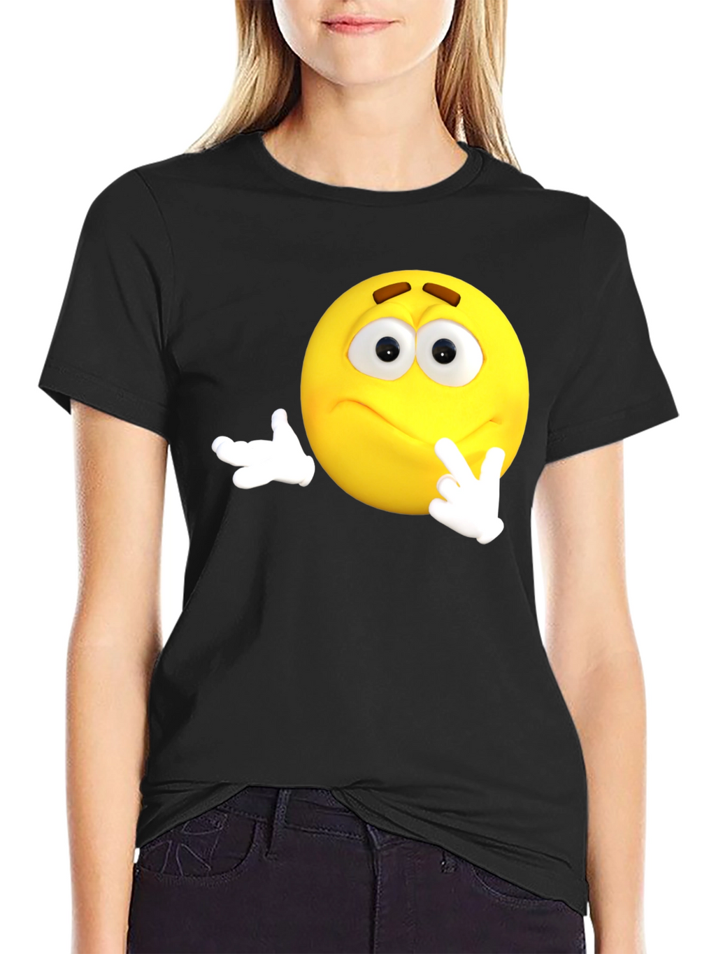 Thinking Emoji Black T-Shirt