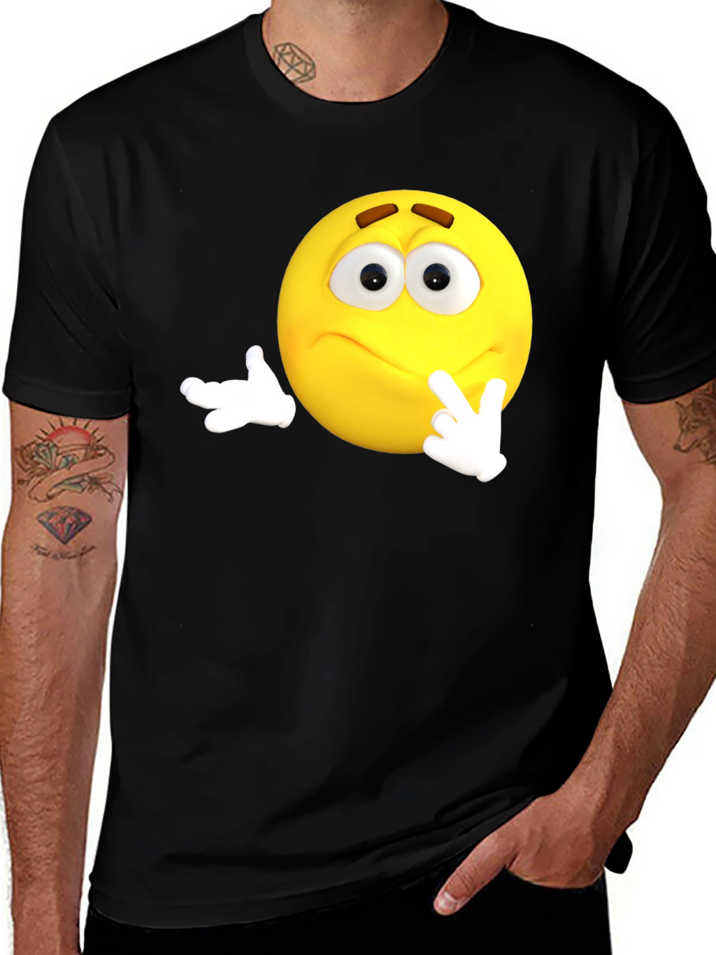 Thinking Emoji Black T-Shirt