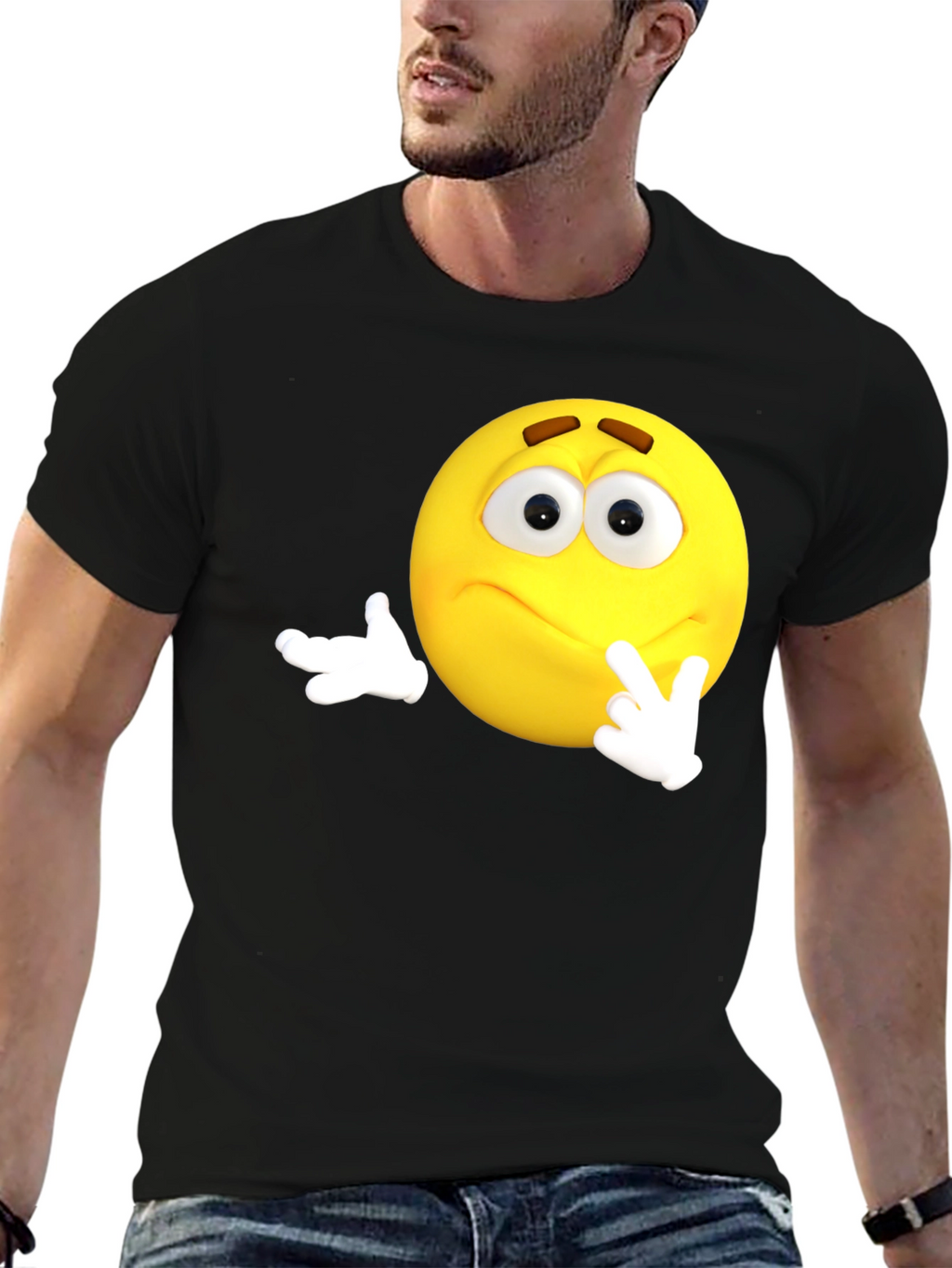 Thinking Emoji Black T-Shirt