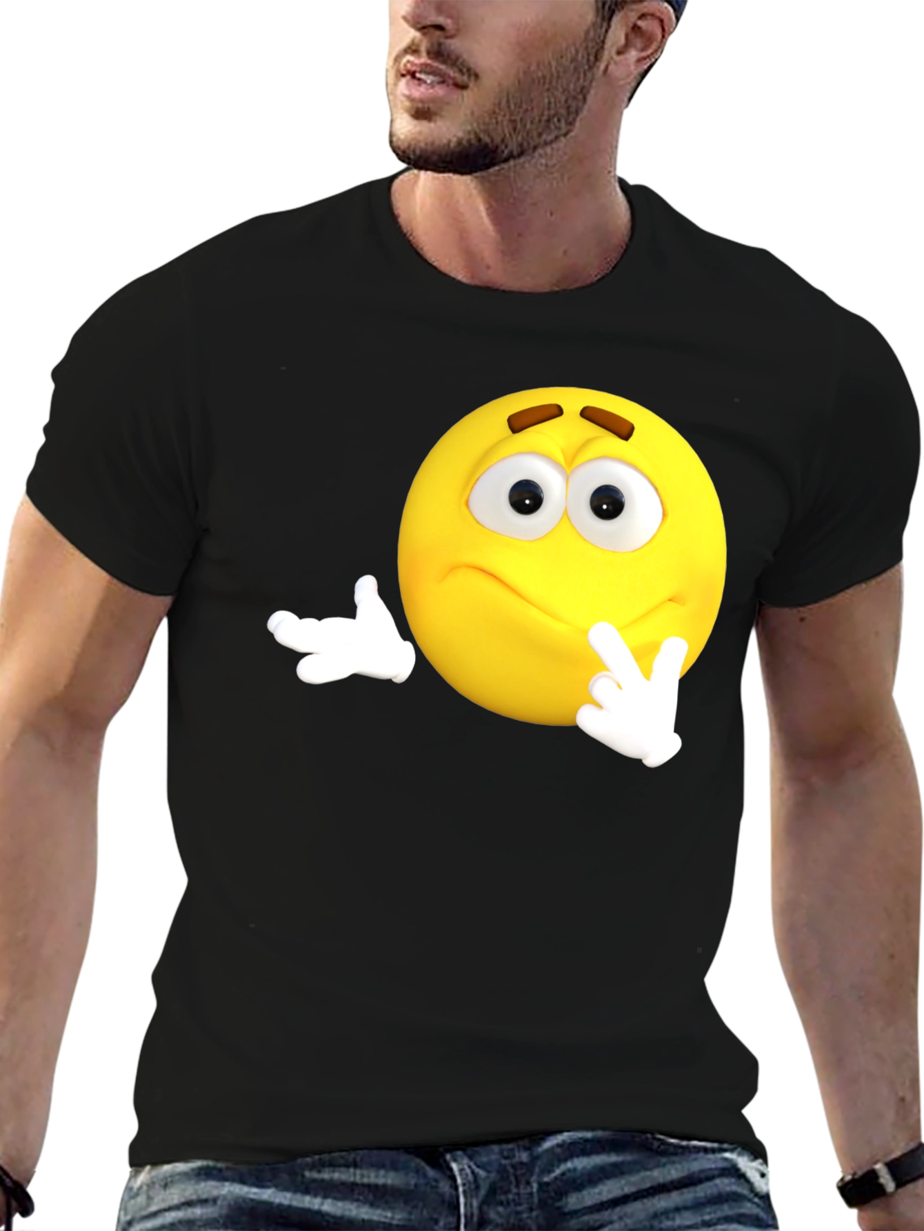 Thinking Emoji Black T-Shirt