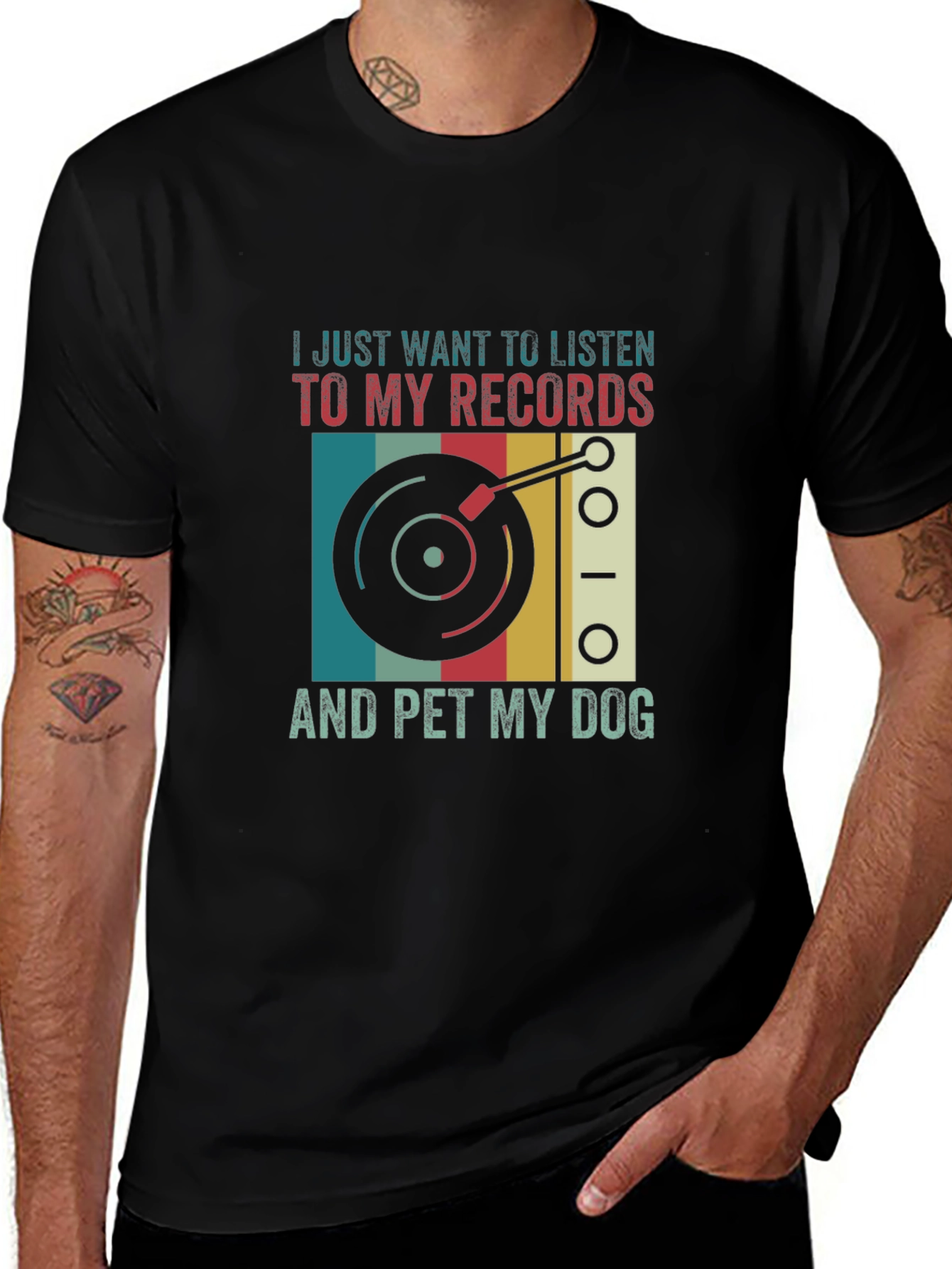 Retro Vinyl & Dog Lover T-Shirt