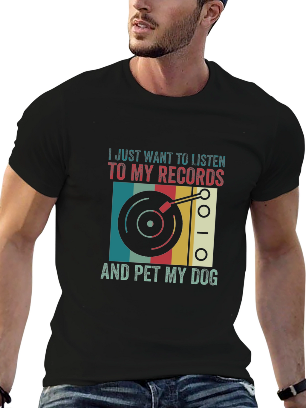 Retro Vinyl & Dog Lover T-Shirt