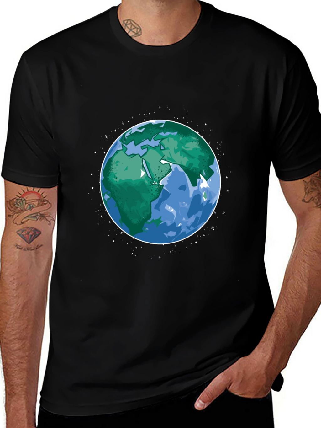 Earth Graphic Print Mens Black T-Shirt