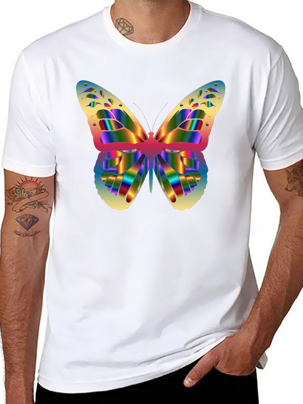 Rainbow Butterfly Graphic T-Shirt - Mens Black Tee