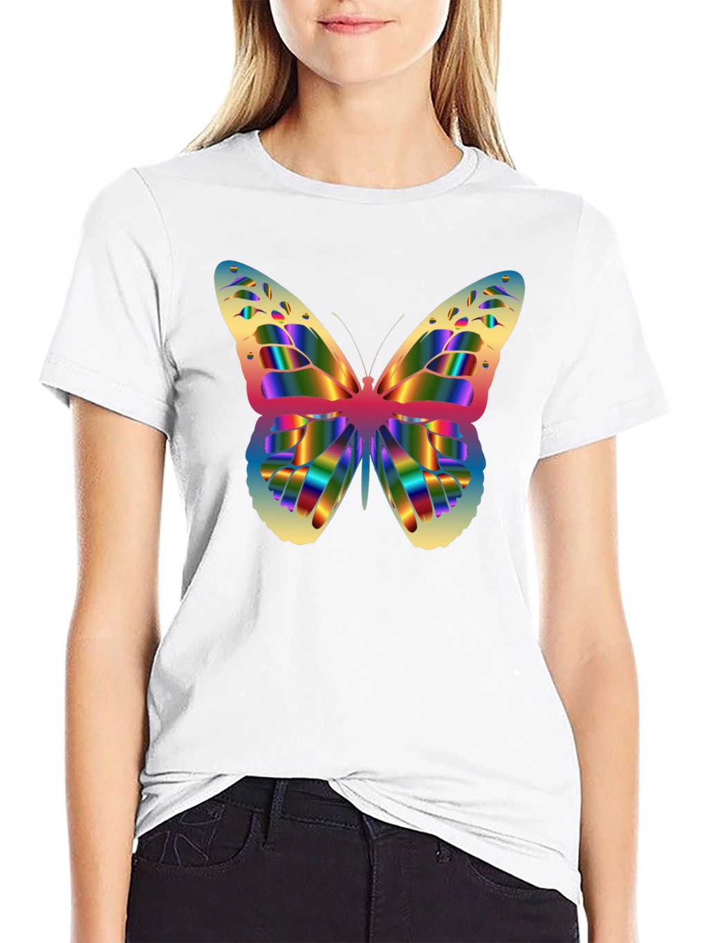 Rainbow Butterfly Graphic T-Shirt - Mens Black Tee
