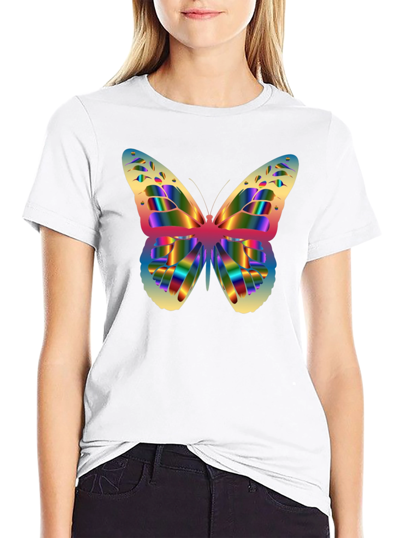 Rainbow Butterfly Graphic T-Shirt - Mens Black Tee