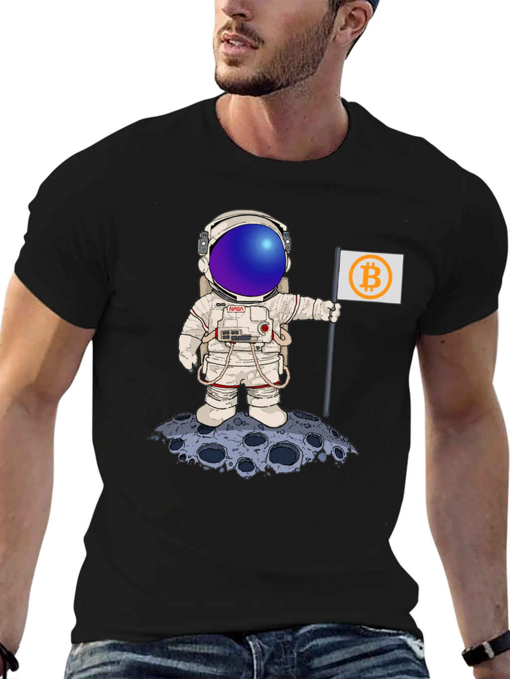 Bitcoin Astronaut Black T-Shirt - Crypto Moon Landing