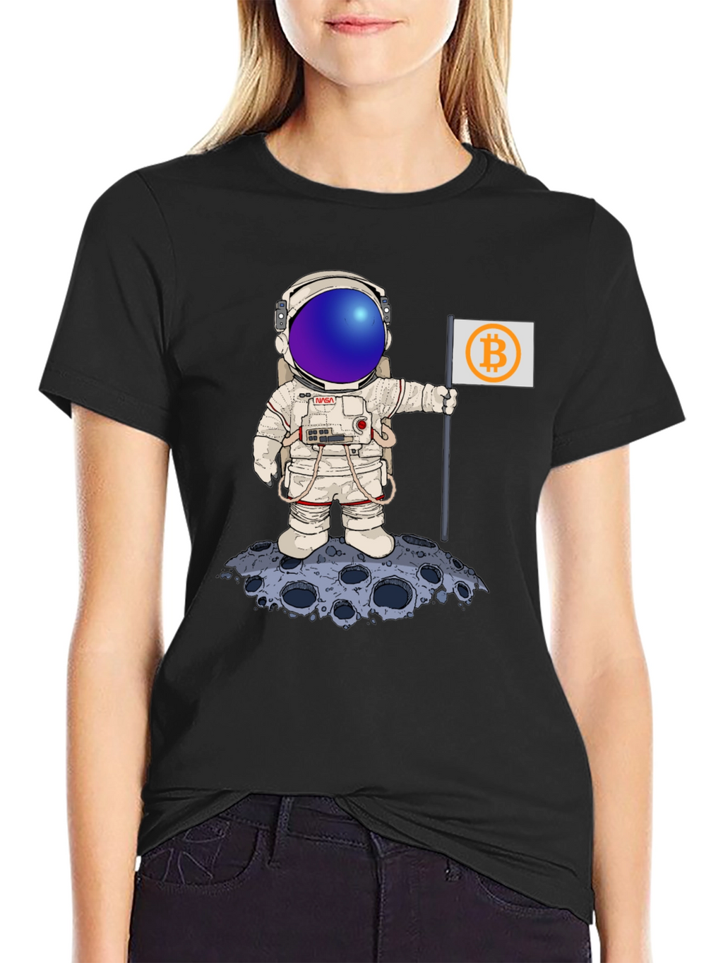 Bitcoin Astronaut Black T-Shirt - Crypto Moon Landing